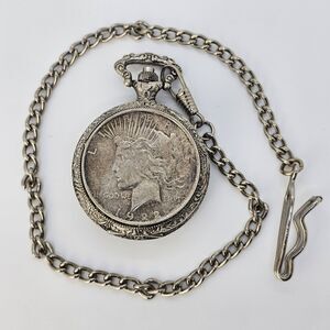 VTG American‎ Historic Society Peace Silver Dollar Pocket Watch New Battery